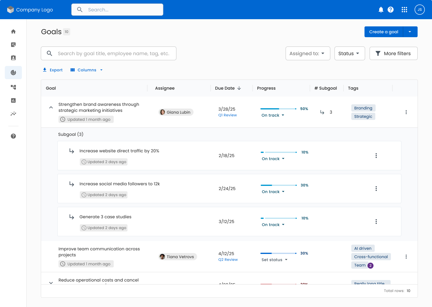 screenshot of Trakstar Perform